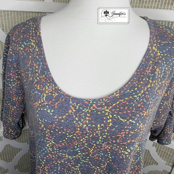 LuLaRoe Multicolored Abstract Scoop Neck Short Sleeve Perfect T Size L - Picture 4 of 11